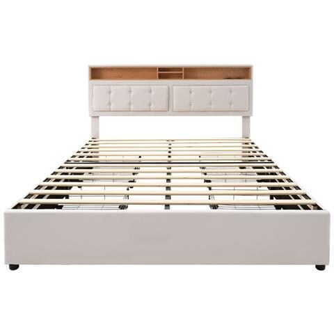 Letto In Lino Beige Con Testiera Regolabile E Quattro Cassetti Su Ruote Pratici - Foto 3