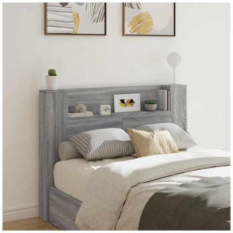 Testata con Mobile e LED Sonoma grigia 140 x 16,5 x 103,5 cm - Foto 2