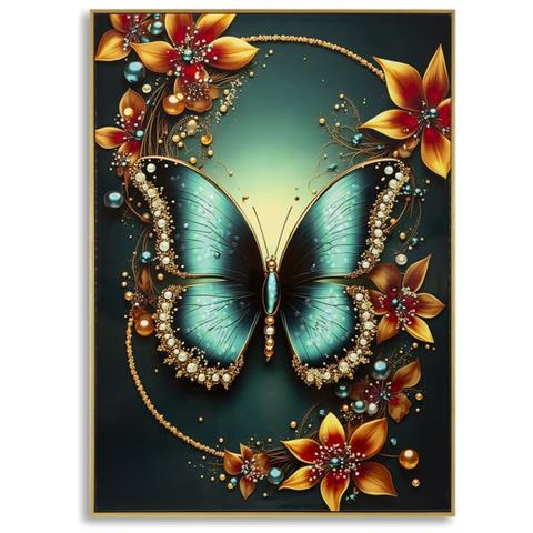 Stampa Su Tela Laccata Butterfly Modello A Farfalla Turchese Con Cornice Oro - Foto 1