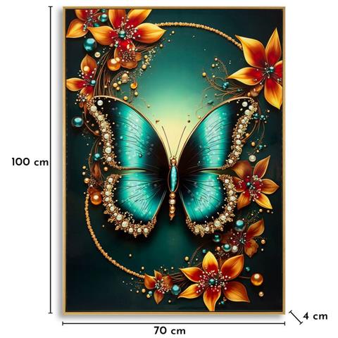 Stampa Su Tela Laccata Butterfly Modello A Farfalla Turchese Con Cornice Oro - Foto 7