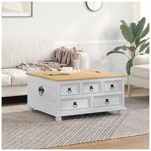 storage box con cassetto Bianco 90 x 78 x 45 cm Pino massello - Foto 2