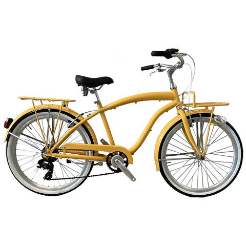 Bici Alluminio Da Uomo Misura 26 City Bike Bicicletta Beach Cruiser Stile Americano Cambio 7v Completa Di Accessori Luci A Led - 46 Giallo Zafferano - Foto 1