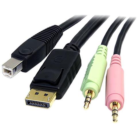 Cavo switch KVM DisplayPort USB 4 in 1 con audio e microfono 1,8 m - Foto 6