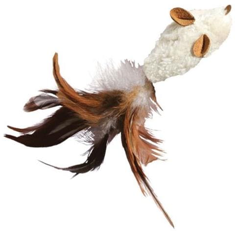 Per gatti modello Feather Mouse morbido riempibile con erba gatta e con piume colorate - Foto 2