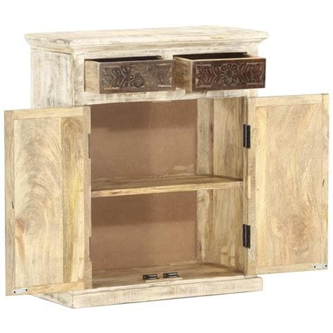 Credenza Bianca 65x30x75 Cm In Legno Massello Di Mango - Foto 2