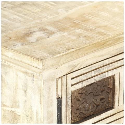 Credenza Bianca 65x30x75 Cm In Legno Massello Di Mango - Foto 10