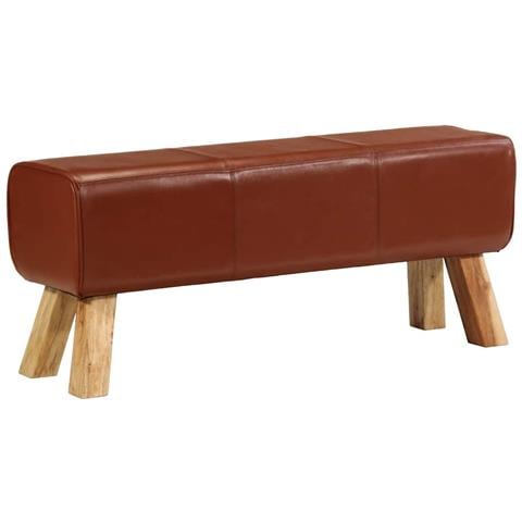 Panca Marrone 110 Cm Vera Pelle Capra E Massello Mango - Foto 1