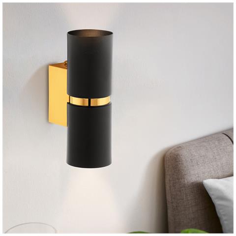 Applique Moderna Passa 2 Luci Acciaio Nero E Oro Diffusori Tondi - Foto 1