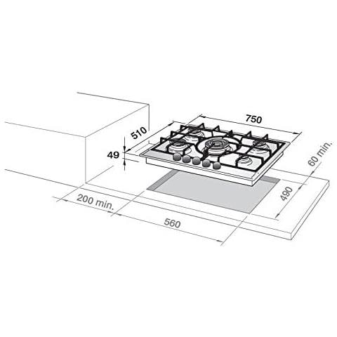 Piano Cottura NSL 475 X  Da incasso 4 Fornello a Gas 75 cm Acciaio Inox - Foto 4