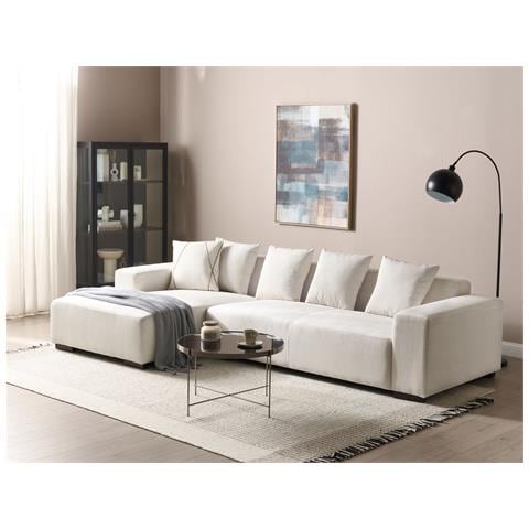 Divano Angolare 4 Posti Lungo Velluto A Coste Bianco Sporco Lato Destro - Foto 1