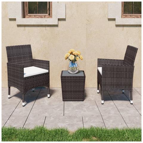 Set Bistrot Giardino 3 Pz Polyrattan E Vetro Temperato Marrone - Foto 1