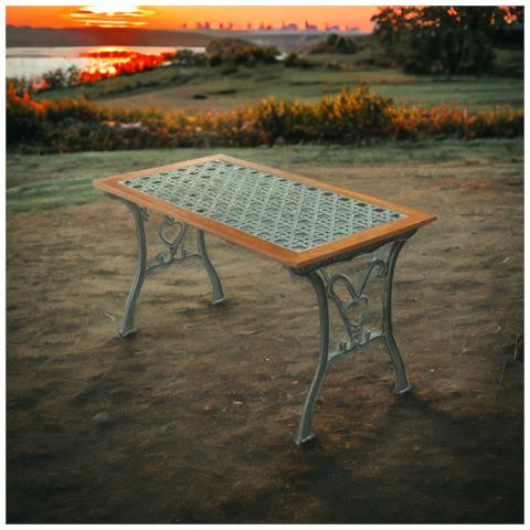 Tavolo Da Giardino 110x55xh60 Cm Con Struttura In Ghisa E Legno Tropicale Rattan Arc - Foto 2