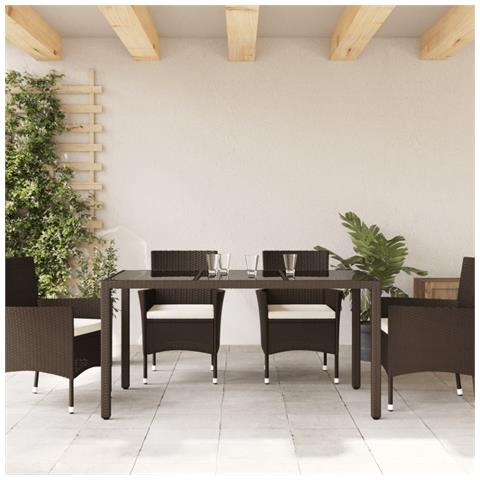 Tavolo Giardino Piano In Vetro Marrone 150x90x75 Cm Polyrattan - Foto 3