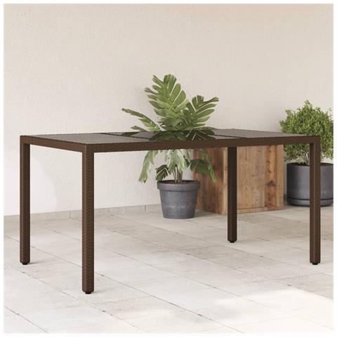 Tavolo Giardino Piano In Vetro Marrone 150x90x75 Cm Polyrattan - Foto 1