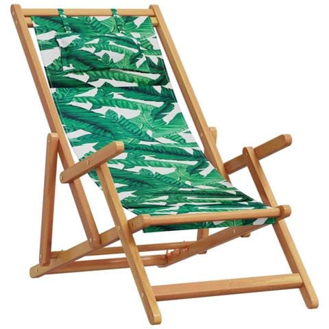 Sedia da Spiaggia Pieghevole Foglie Legno Eucalipto e Tessuto - Foto 1