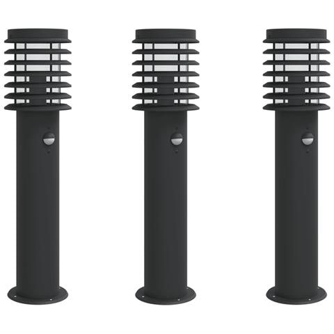 Lampade da Terra per Esterni Sensore 3 pz Nere 60 cm Acciaio - Foto 1