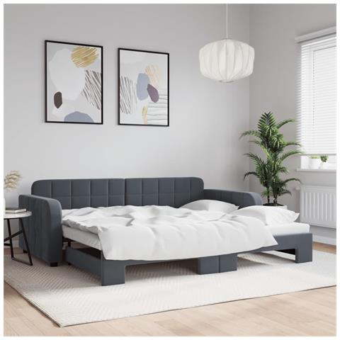 Divano Letto Con Letto Estraibile Grigio Scuro 90x190cm Velluto - Foto 1