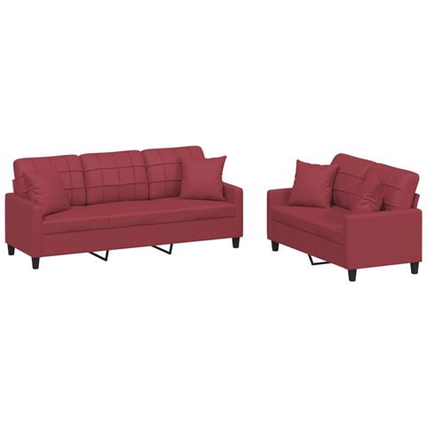 Set Di Divani 2 Pz Con Cuscini Rosso Vino In Similpelle - Foto 2