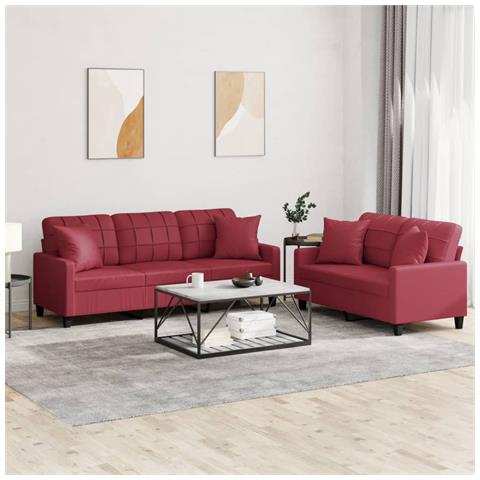 Set Di Divani 2 Pz Con Cuscini Rosso Vino In Similpelle - Foto 1