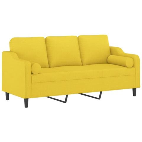 Divano A 3 Posti Con Cuscini Giallo Chiaro 180 Cm In Tessuto - Foto 3