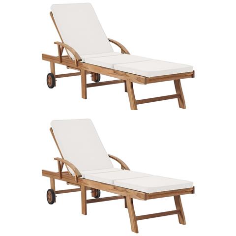 Lusso Casadino - Lettini Prendisole Con Cuscini 2 Pz In Legno Di Teak Crema - Foto 2