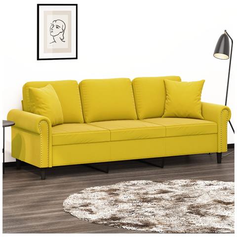 Divano A 3 Posti Con Cuscini Giallo 180 Cm In Velluto - Foto 8