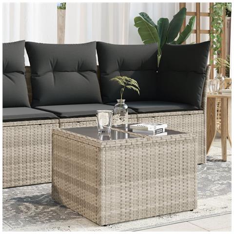 Tavolo Giardino Piano Vetro Grigio Chiaro 55x55x37cm Polyrattan - Foto 8