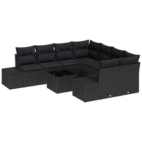Set di divani da giardino 9 pezzi con cuscini in rattan poligonale nero - Foto 1