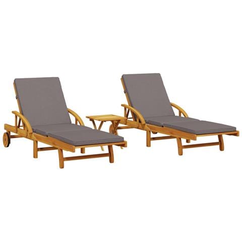 Lettini Prendisole con Tavolino 2pz in Legno Massello di Acacia - Foto 1