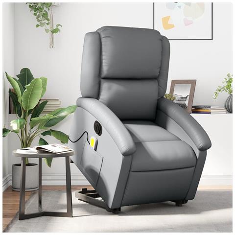 Poltrona Alzapersona Elettrica Reclinabile Grigio in Similpelle - Foto 2