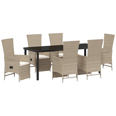 Set da Pranzo da Giardino 7 Pezzi con Cuscini Beige Rattan Polimerico - Foto 1