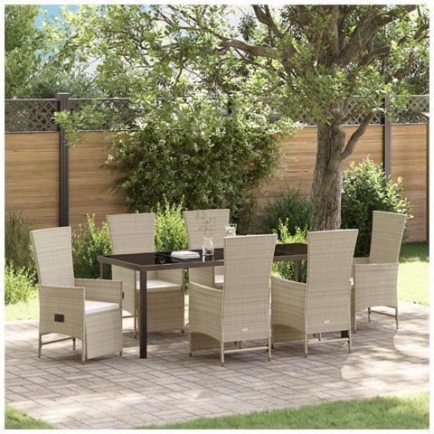 Set da Pranzo da Giardino 7 Pezzi con Cuscini Beige Rattan Polimerico - Foto 2