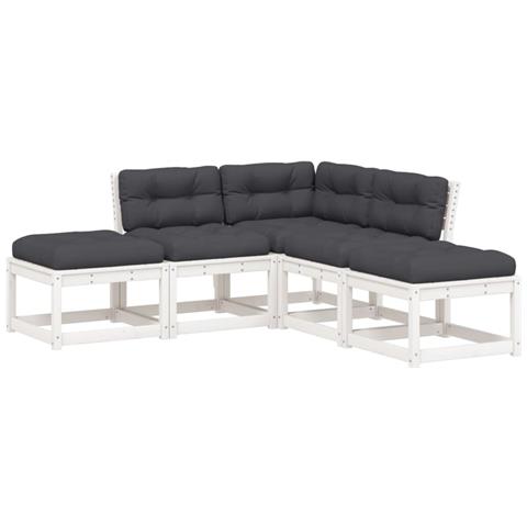 Set Divani Giardino 5pz con Cuscini Bianco Legno Massello Pino - Foto 1