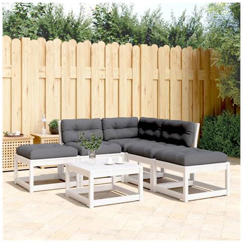 Set Divani Giardino 5pz con Cuscini Bianco Legno Massello Pino - Foto 2