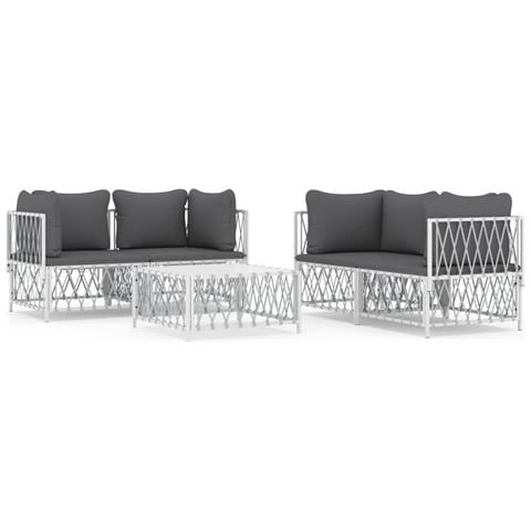 Set Salotto da Giardino 5 pz con Cuscini in Acciaio Bianco - Foto 1