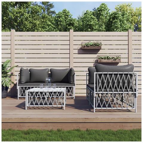 Set Salotto da Giardino 5 pz con Cuscini in Acciaio Bianco - Foto 2