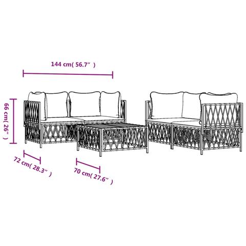 Set Salotto da Giardino 5 pz con Cuscini in Acciaio Bianco - Foto 8