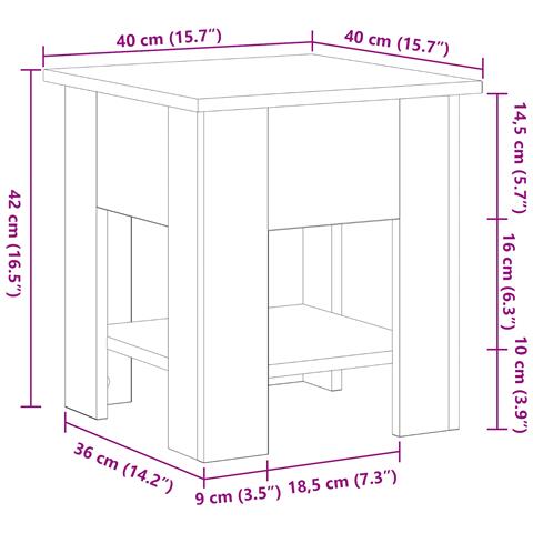 Tavolino da caffè Nero Rovere 40x40x42 cm Legno ingegnerizzato - Foto 9