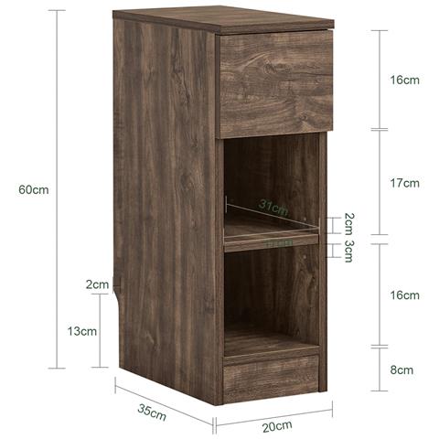 Comodino Sottile Comodino Per Camera Da Letto Con Cassetto E 2 Ripiano Comodini Per Camera Da Letto E Soggiorno Tavolino Divano Marrone L20 X P35 X A60 Cm Fbt111-sn - Foto 2