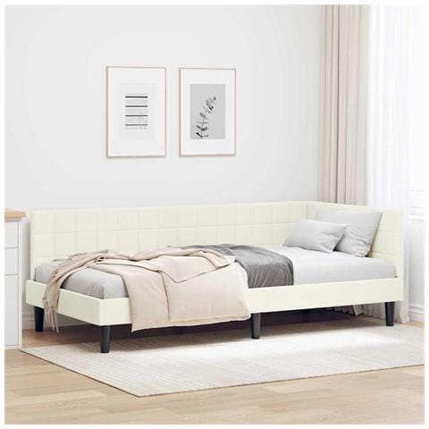 Cornice del letto ad angolo Crema 90 cm x 190 cm Velluto - Foto 2