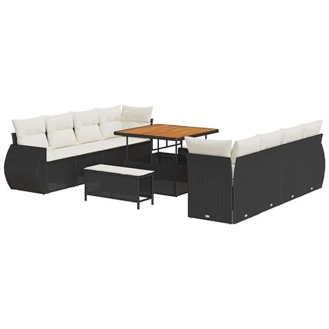Set Divano da Giardino 11 pcs Nero Poly Rattan - Foto 1
