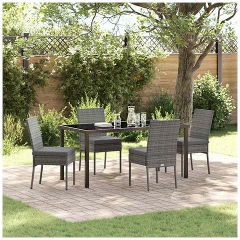 Set da Pranzo per Giardino 5 pcs Grigio Poly Rattan - Foto 2