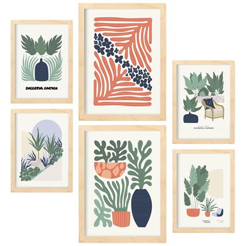 Set Di 6 Stampe Stampe Minimaliste Della Collezione Estiva Pastello Di Paesaggi E Natura Per A3 & A4 Telaio In Legno Chiaro - Foto 1