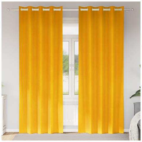 Tende con tende 2 pcs Giallo senape 140 x 225 cm Velluto - Foto 2
