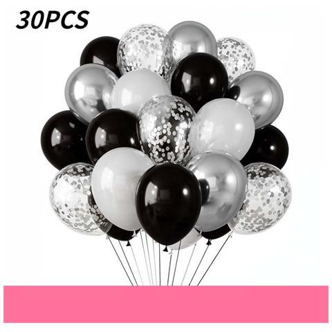 Set Di 30 Palloncini In Lattice Nero, Argento E Bianco Per Decorazioni Di Feste - Foto 1