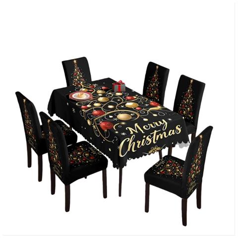 Set Decorativo Natalizio: Tovaglia E Coprisedie - Sfondo Nero - Foto 1