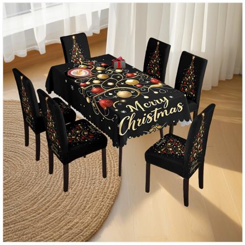 Set Decorativo Natalizio: Tovaglia E Coprisedie - Sfondo Nero - Foto 3