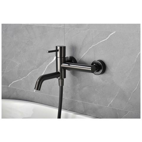 Imex Miscelatore Vasca-doccia Nero Canna Di Fucile In Ottone Con Tubo Flessibile Pvc 180 Cm Supporto Doccia Abs Maniglia Rotonda Cartuccia Ceramica Ø35 Mm Finitura Pvd Black Gun Metal - Modello Im - Foto 5