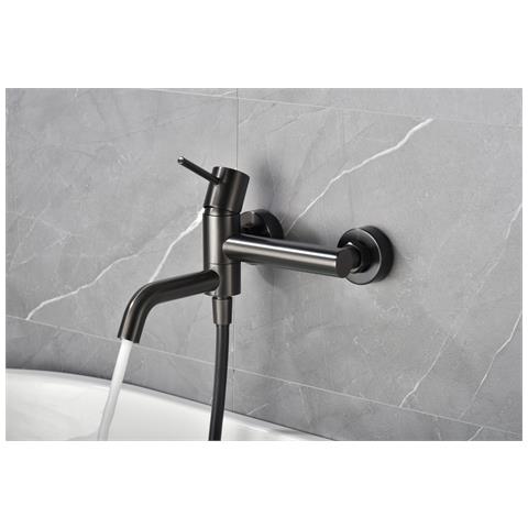 Imex Miscelatore Vasca-doccia Nero Canna Di Fucile In Ottone Con Tubo Flessibile Pvc 180 Cm Supporto Doccia Abs Maniglia Rotonda Cartuccia Ceramica Ø35 Mm Finitura Pvd Black Gun Metal - Modello Im - Foto 1