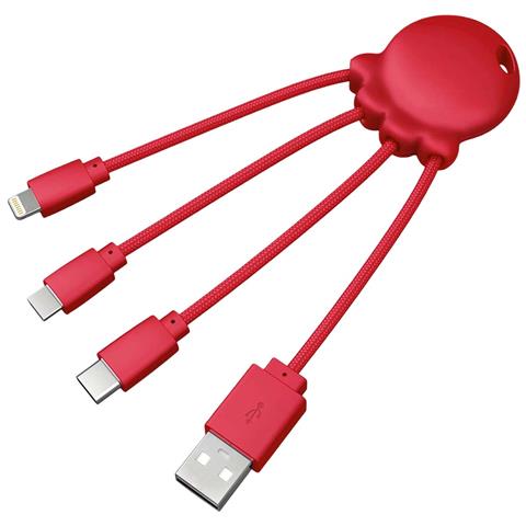 Cavo 4-in-1 Usb-a / Micro-usb / Usb-c / Lightning Design Octopus, Rosso - Foto 5